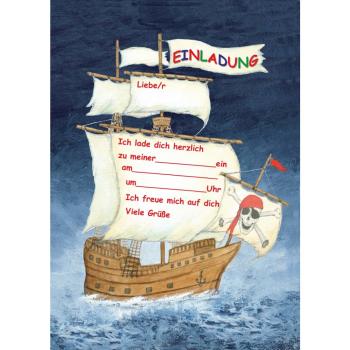 Pirat Party-Einladung Schiff 12 Stück mit Umschlägen