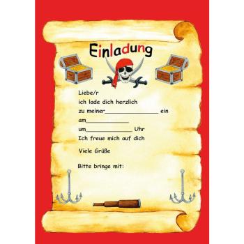 Pirat Party-Einladung 12 Stück mit Umschlägen