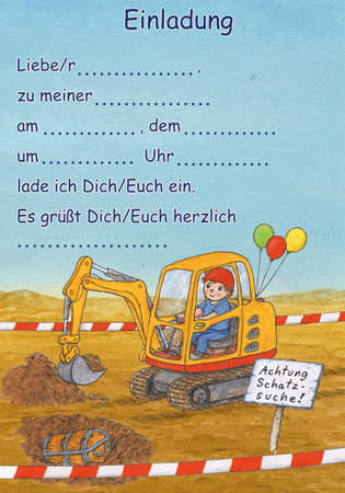 Baustellen Einladungskarten 12 Stück mit Umschlägen