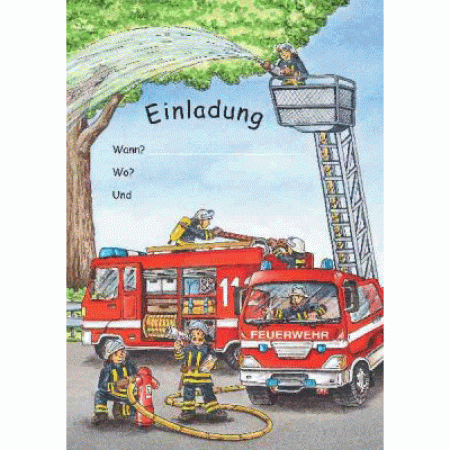 Feuerwehr Einladungskarten 12 Stück mit Umschlägen