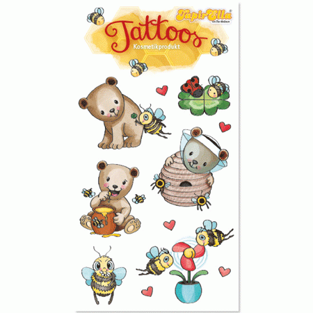 Tattoo Bärchen mit Honig und Bienen