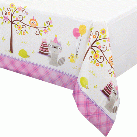 Waschbären Party Tischdecke fröhliche Waldtiere rosa Serie