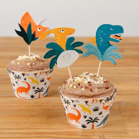 Dinosaurier Muffinbanderole mit Picker - Eco friendly