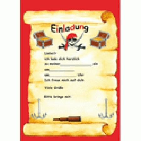 Pirat Party-Einladung 12 Stück mit Umschlägen